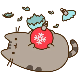 🎄 Pusheen cat, christmas, ornament, broken, snowflake, cute telegram sticker