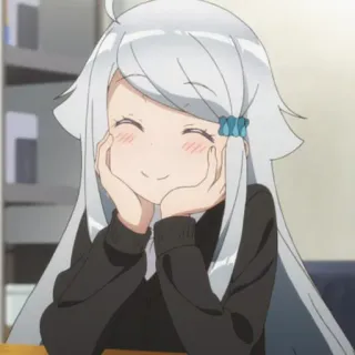 😊 anime, menina, fofa, sorrindo, cabelo longo, desenho animado telegram sticker