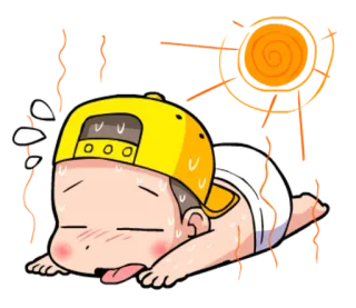 🌝 bebé, sudor, calor, agotado, dibujos animados, cansado, sol, pañal telegram sticker