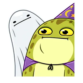 😐 frog, ghost, wizard, cartoon, magic, cute, sticker telegram sticker