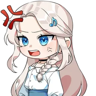 💢 โกรธ, การ์ตูน, จิบิ, ผู้หญิง, ตัวโน้ต telegram sticker