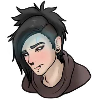 😰 emo, alternative, portrait, cartoon, piercings, sad, character telegram sticker