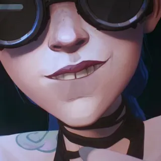 🕳 Jinx Arcane cartone animato, animato, ragazza, occhiali, capelli blu telegram sticker