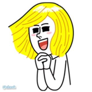 😀 @afasoft การ์ตูน, ผู้หญิง, ผมบลอนด์, ยิ้ม, มีความสุข, afasoft telegram sticker