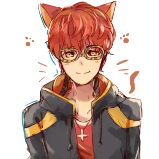 😊 anime style, cat ears, red hair, glasses, kawaii, cute telegram sticker
