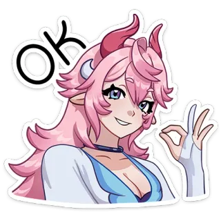 👌 ok anime, horns, pink hair, ok gesture, cute, girl telegram sticker