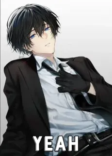 🥵 YEAH Anime, Mann, Anzug, Krawatte, Ja whatsapp sticker