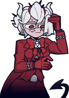 😦 Beelzebub Helltaker anime, ác quỷ, beelzebub, helltaker, áo vest đỏ, đổ mồ hôi telegram sticker