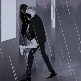 🌪 küssen, regen, paar, liebe, romantik, zuneigung, cartoon telegram sticker