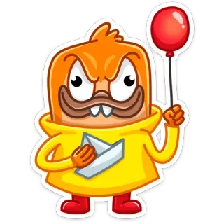 😈 potwór, balon, łódka z papieru, kreskówka, naklejka, zły, pomarańczowy, czerwony telegram sticker