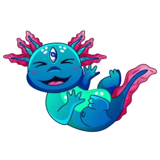 😂 อาโฮโลเติล, สัตว์ครึ่งบกครึ่งน้ำ, การ์ตูน, น่ารัก, สามตา, ยิ้ม telegram sticker
