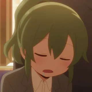 😪 Anime, Mengantuk, Lelah, Rambut hijau, Perempuan, Kartun whatsapp sticker