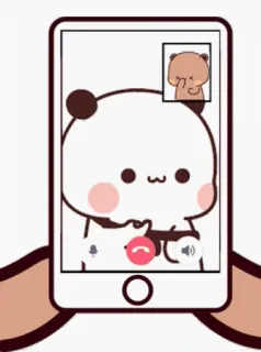🍓 oso, panda, teléfono, videollamada, lindo, dibujos animados, animación whatsapp sticker