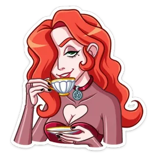 😏 woman, red hair, tea, drinking, cartoon, witch, magic, sticker telegram sticker