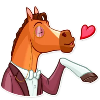 😘 cheval, dessin animé, animal, monocle, coeur, amour telegram sticker