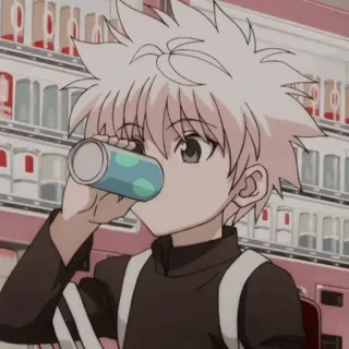 ➖ Killua Zoldyck Hunter x Hunter anime, boy, drink, white hair, character, cute telegram sticker