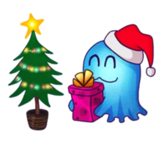 🎁 Weihnachten, Geist, Geschenk, Cartoon, Feiertag, niedlich, festlich whatsapp sticker