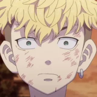 😳 Takemichi Hanagaki Tokyo Revengers anime, postać, chłopak, blondyn, zadrapania, zaniepokojony, manga telegram sticker