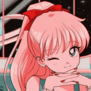 😉 animé, dessin animé, rose, fille, clin d'oeil, mignon, cheveux, rouge whatsapp sticker