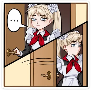 😐 ... Горничная, Аниме, Мультфильм, Блондинка, Дверь, Манга whatsapp sticker