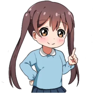 ☝ fille anime, dessin animé, joyeux/joyeuse, pointant, content/heureux, mignon/mignonne telegram sticker