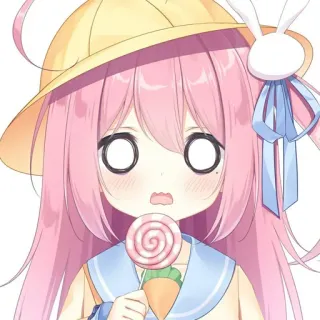 🙂 chica anime, pelo rosa, piruleta, sorprendido, linda whatsapp sticker