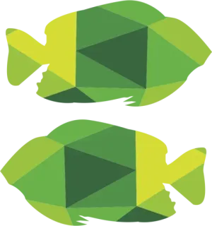 😗 ikan, geometris, hewan, hijau, kuning, abstrak, mosaik telegram sticker