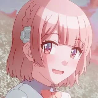 😄 Anime, Dễ thương, Tóc hồng, Nữ, Cười, Phim hoạt hình telegram sticker