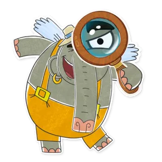 😜 elefante, detetive, desenho animado, lupa, animal, personagem, ilustração telegram sticker