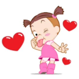 😜 Dibujos animados, Chica, Corazones, Lindo, Rosa, Amor, Juguetón whatsapp sticker