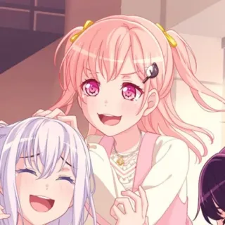 🥮 Anime, Cartoon, Meisje, Roze haar, Schattig, Vrienden telegram sticker