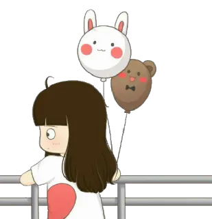 ❤️ cartoon, girl, balloons, cute, bunny, bear, heart telegram sticker