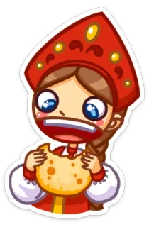 🥞 gadis, makan, pakaian tradisional, ilustrasi, stiker, kartun, orang whatsapp sticker