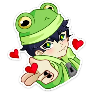 😘 青蛙, 动漫, 男孩, 爱心, 可爱, 卡哇伊 whatsapp sticker