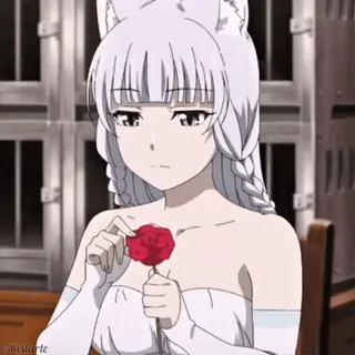 🌹 Anime, Chica, Zorro, Orejas, Rosa, Mujer, Dibujo animado, Ilustración telegram sticker
