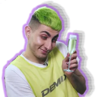 🍸 DEMIX mężczyzna, zielone włosy, koktajl, osoba, szklanka, uśmiech, szczęśliwy telegram sticker