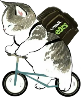 🚲 UMYAR EATS cat, animal, bicycle, delivery, food, scooter, uber eats, cartoon telegram sticker