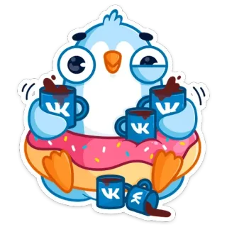 ☕️ dessin animé, oiseau, café, donut, sticker, VK whatsapp sticker