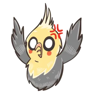 😵 arrabbiato, uccello, calopsitta, cartone animato, emoji, contrariato, carino telegram sticker