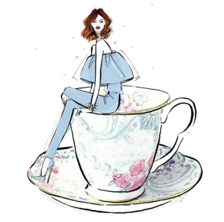 ☺️ Mode, Teetasse, Frau, Illustration, Stil telegram sticker