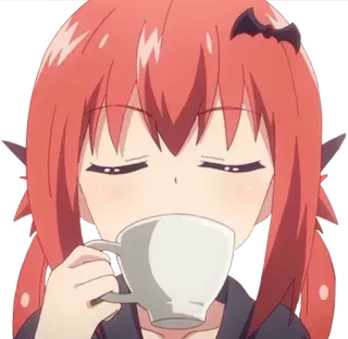 ☕ Anime, Dämon, Trinken, Niedlich, Rothaarige, Tee, Kaffee, Cartoon whatsapp sticker
