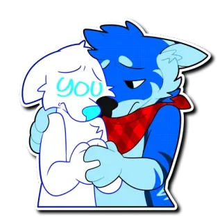 😔 you furry, hug, comfort, anthro, cute, blue, affection telegram sticker