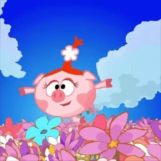 🥳 desenho animado, animal, porco, flor, céu, rosa telegram sticker