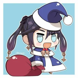 🎅 Animé, Chibi, Noël, Bonnet de Père Noël, Mignon, Dessin animé, Hiver, Personnage whatsapp sticker