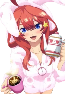 🍓 Itsuki Nakano The Quintessential Quintuplets Аниме, Девочка, Заячьи ушки, Кофе, Мило, Рыжие волосы telegram sticker