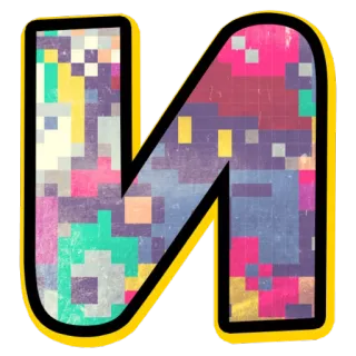 👍 字母, N, 字母表, 像素化, 彩色 telegram sticker