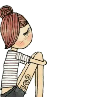 😔 donna, ragazza, chignon, seduta, personaggio, cartone animato, illustrazione, adesivo telegram sticker