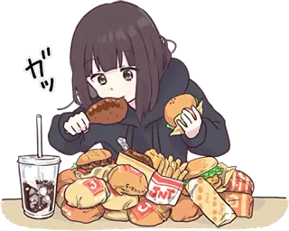 🍔 food, anime, girl, eating, burger, kawaii, cute telegram sticker