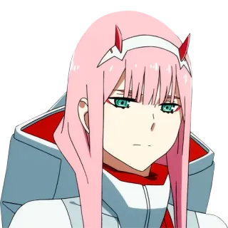 😠 Zero Two Darling in the Franxx anime, manga, girl, pink hair, horns telegram sticker