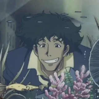 😃 Spike Spiegel Cowboy Bebop Anime, Cowboy Bebop, Spike Spiegel, Personnage, Souriant, Poisson telegram sticker